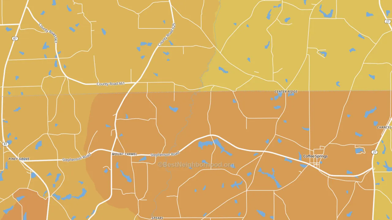 Map of the best neighborhoods in the Sellersville area, with better matches in green and worse matches in red