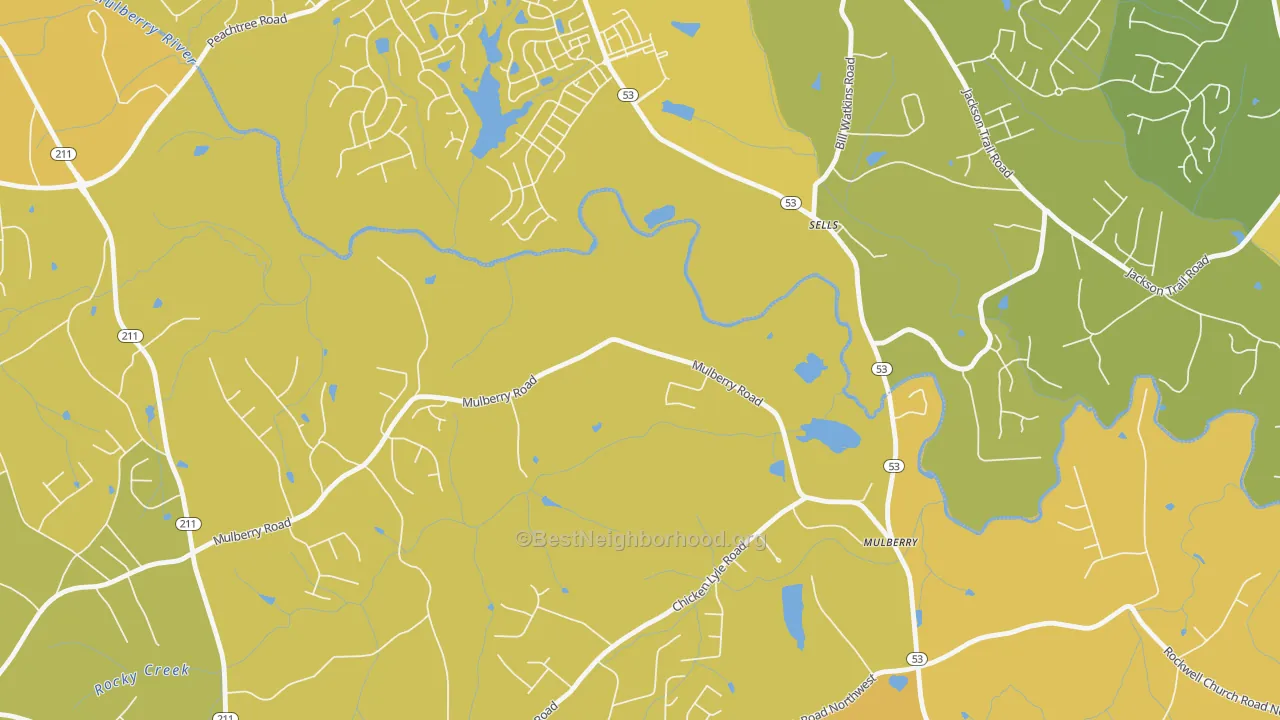 Map of the best neighborhoods in the Sells area, with better matches in green and worse matches in red
