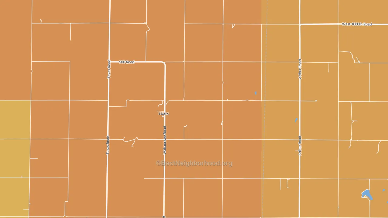 Map of the best neighborhoods in the Selma area, with better matches in green and worse matches in red