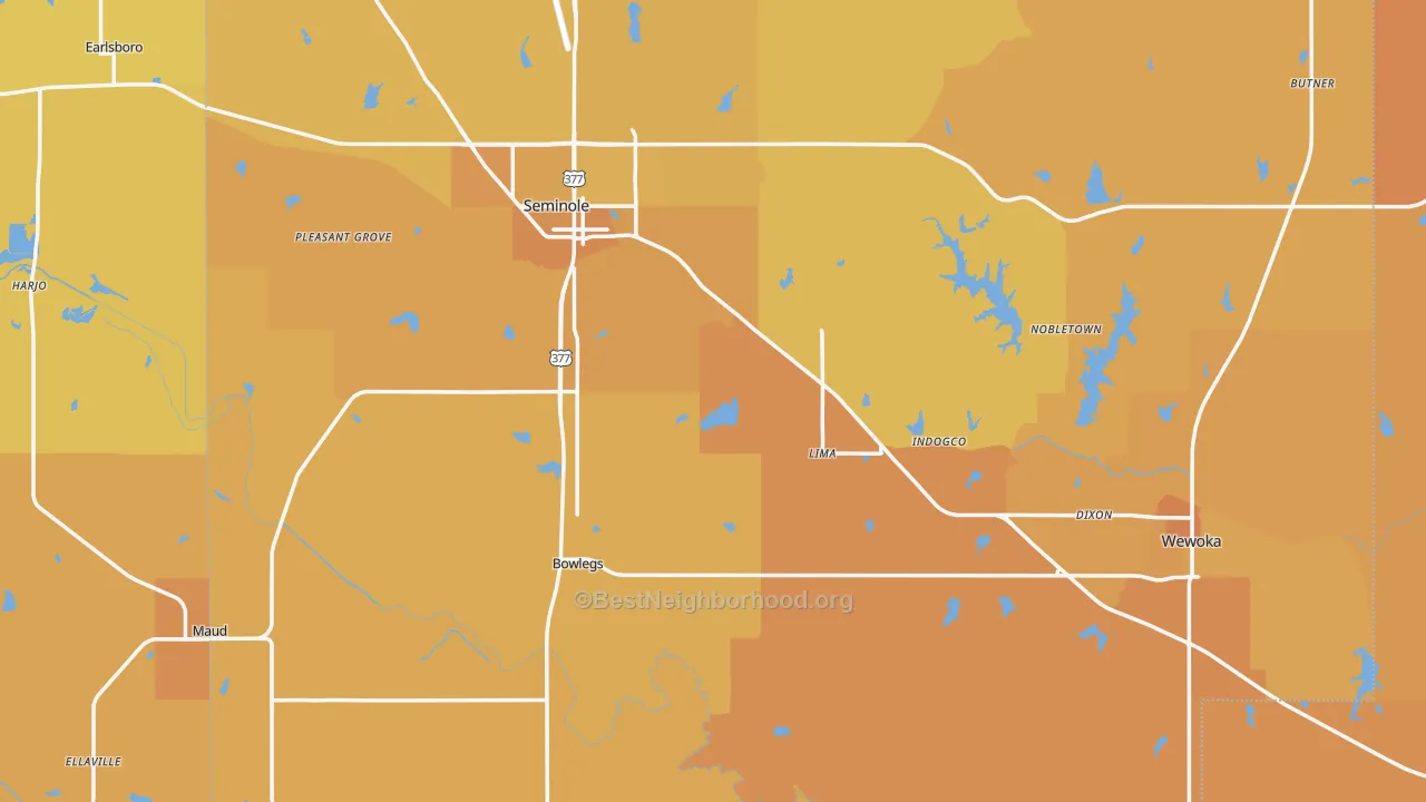 Map of the best neighborhoods in the Seminole County area, with better matches in green and worse matches in red