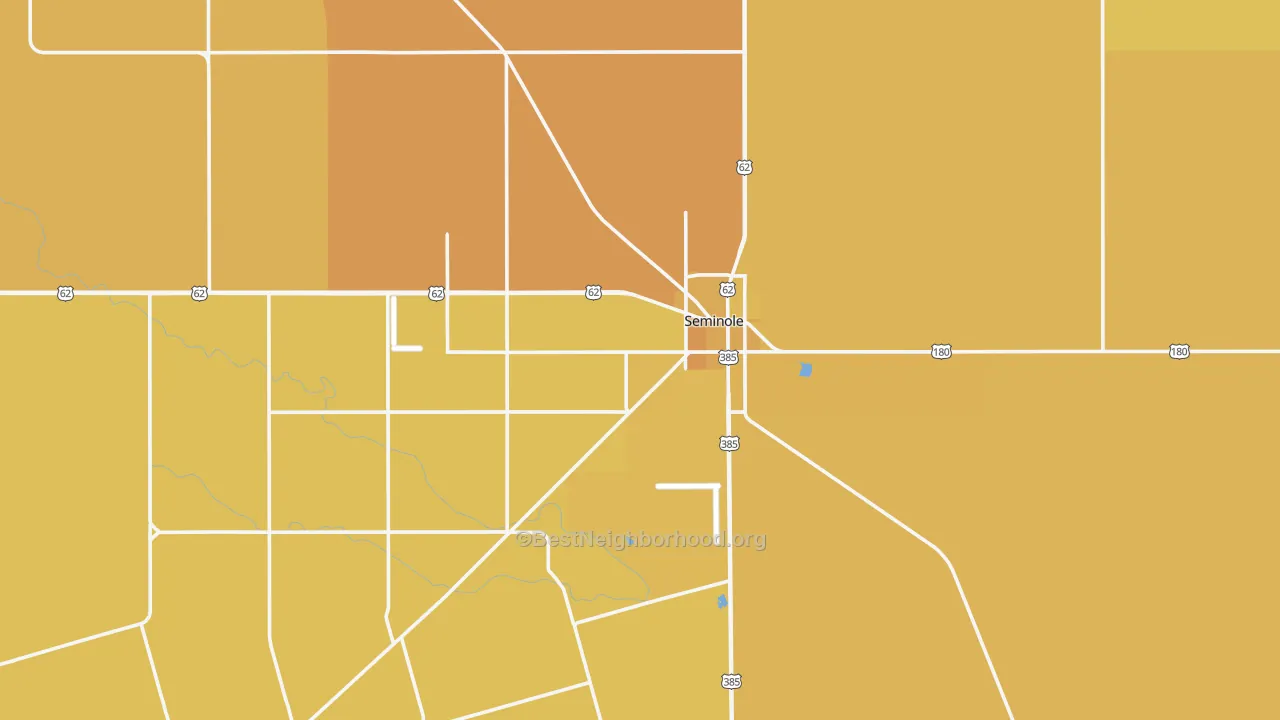 Map of the best neighborhoods in the Seminole area, with better matches in green and worse matches in red