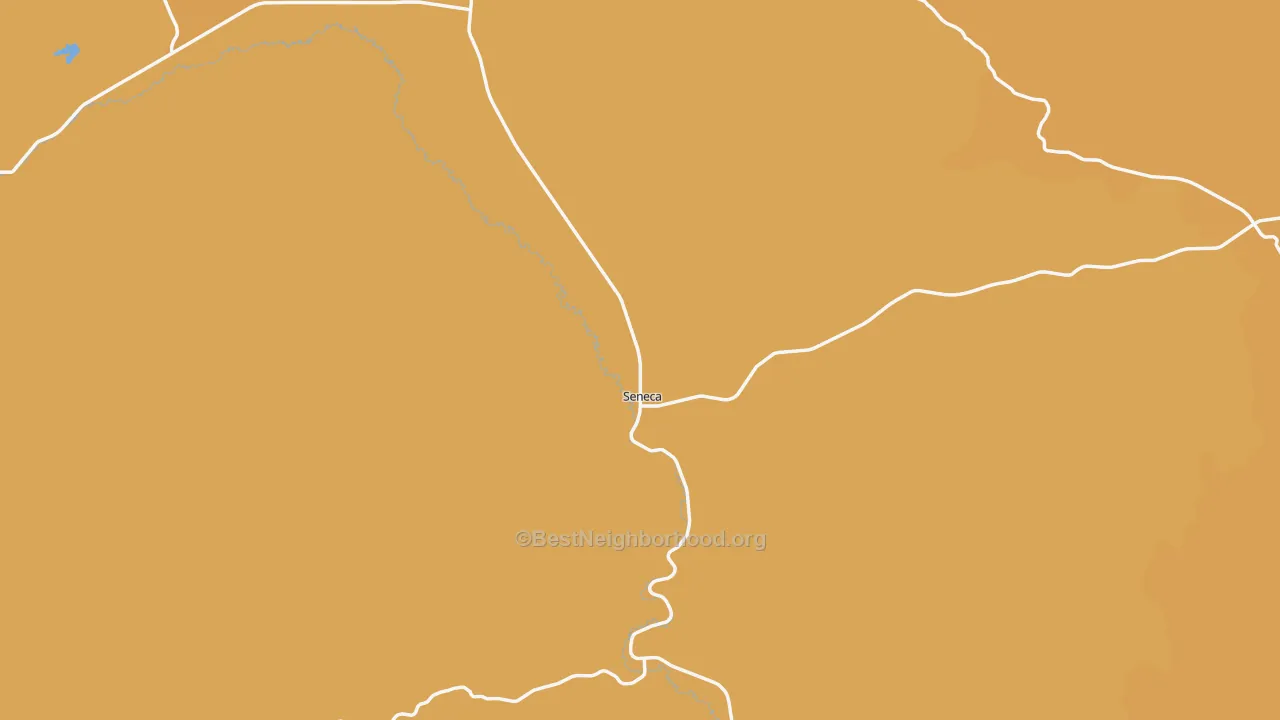 Map of the best neighborhoods in the Seneca area, with better matches in green and worse matches in red