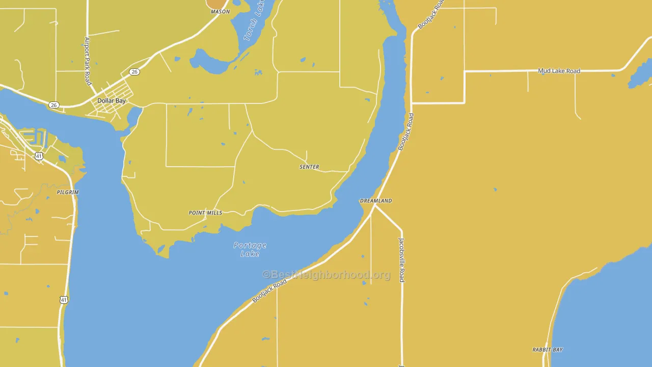 Map of the best neighborhoods in the Senter area, with better matches in green and worse matches in red
