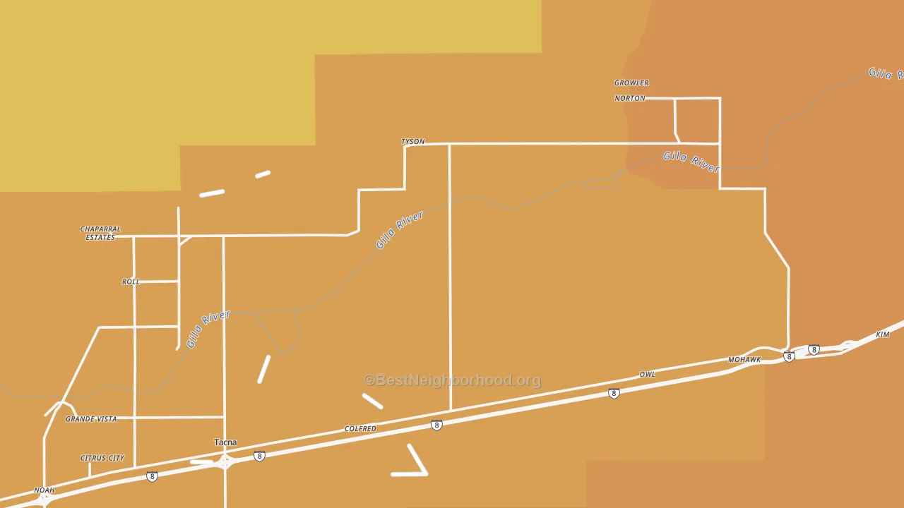 Map of the best neighborhoods in the Sentinel area, with better matches in green and worse matches in red