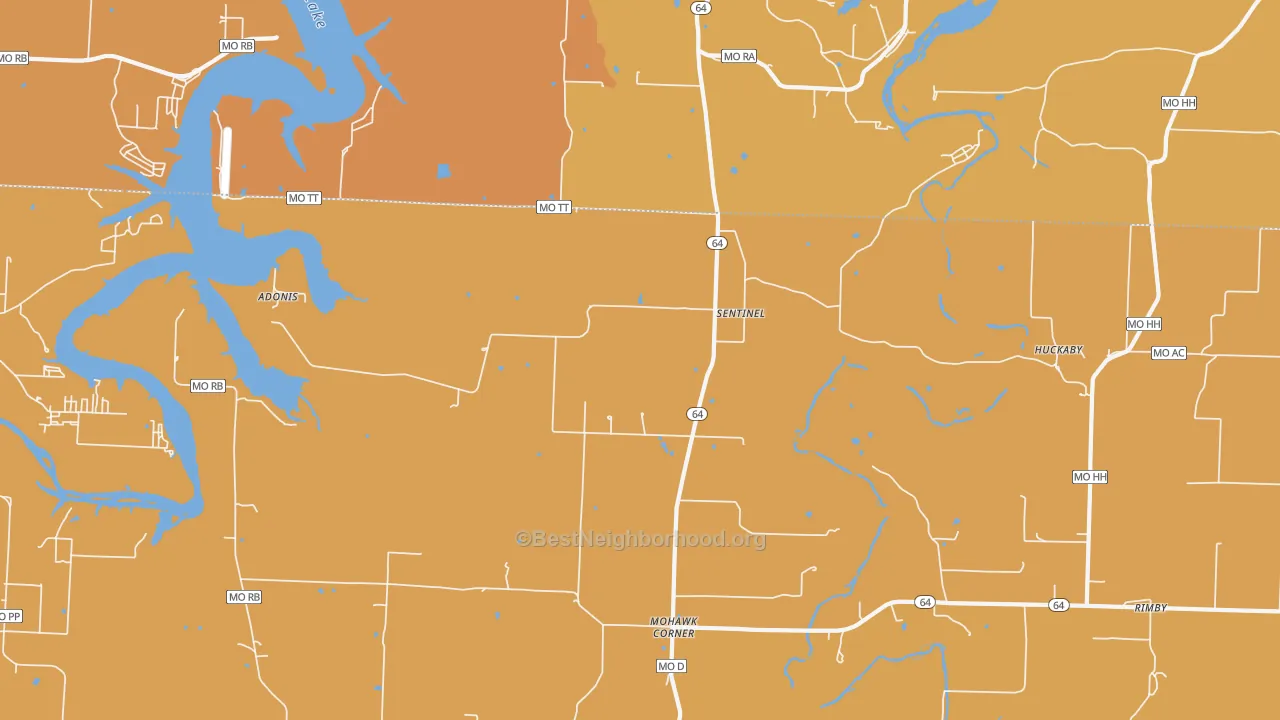 Map of the best neighborhoods in the Sentinel area, with better matches in green and worse matches in red