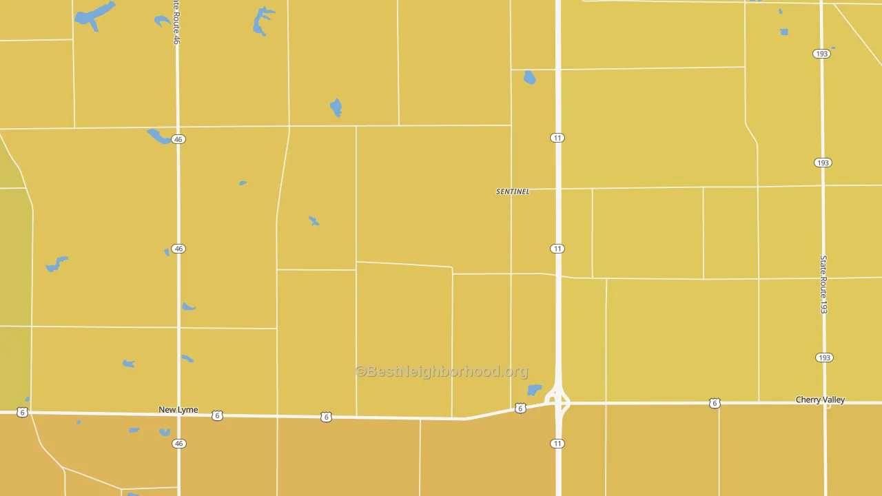 Map of the best neighborhoods in the Sentinel area, with better matches in green and worse matches in red