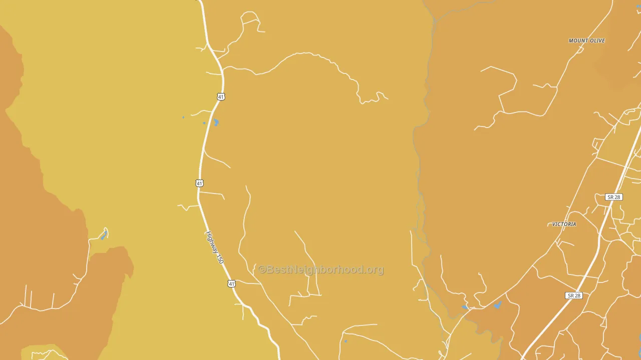 Map of the best neighborhoods in the Sequatchie area, with better matches in green and worse matches in red