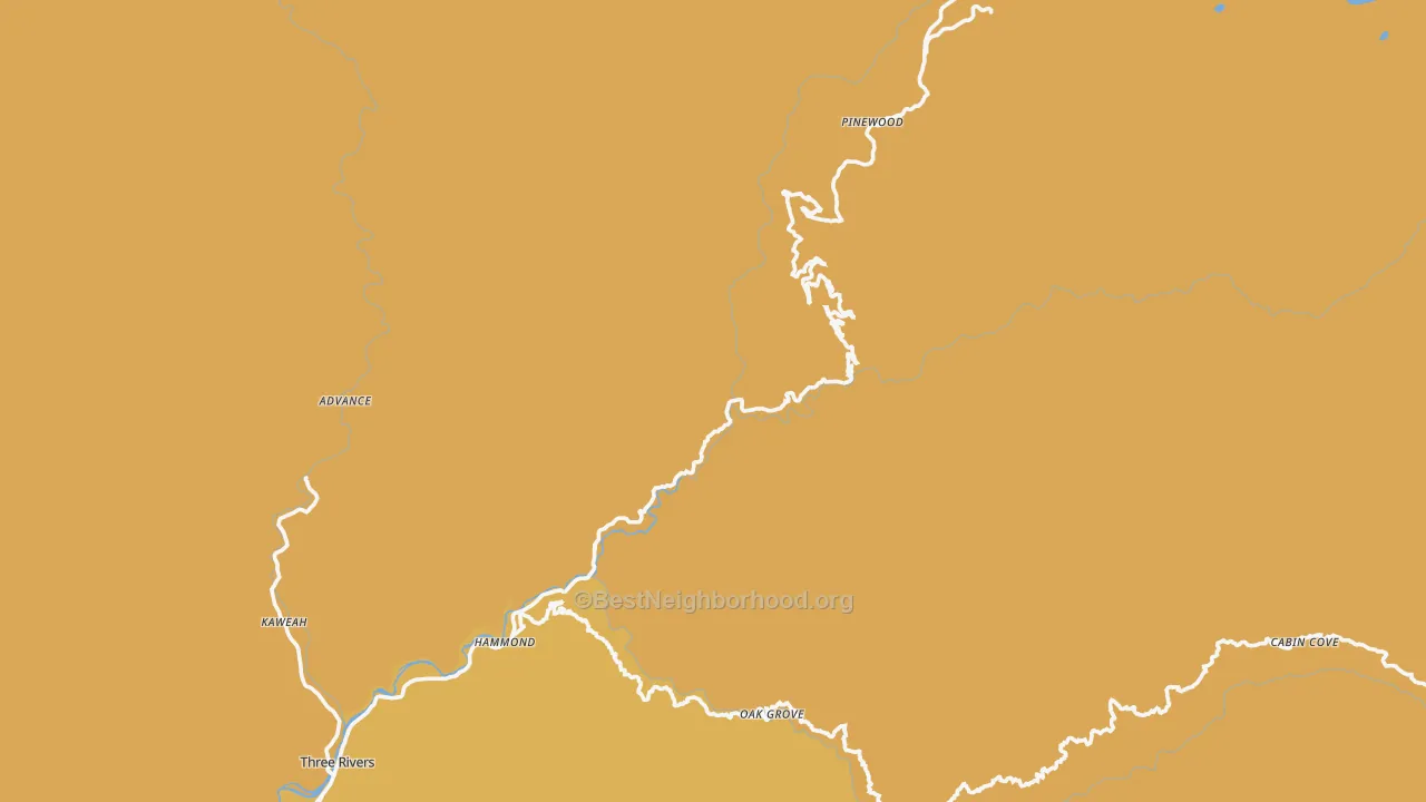 Map of the best neighborhoods in the Sequoia National Park area, with better matches in green and worse matches in red