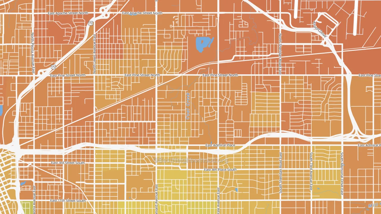 Map of the best neighborhoods in the Sequoyah, Tulsa area, with better matches in green and worse matches in red