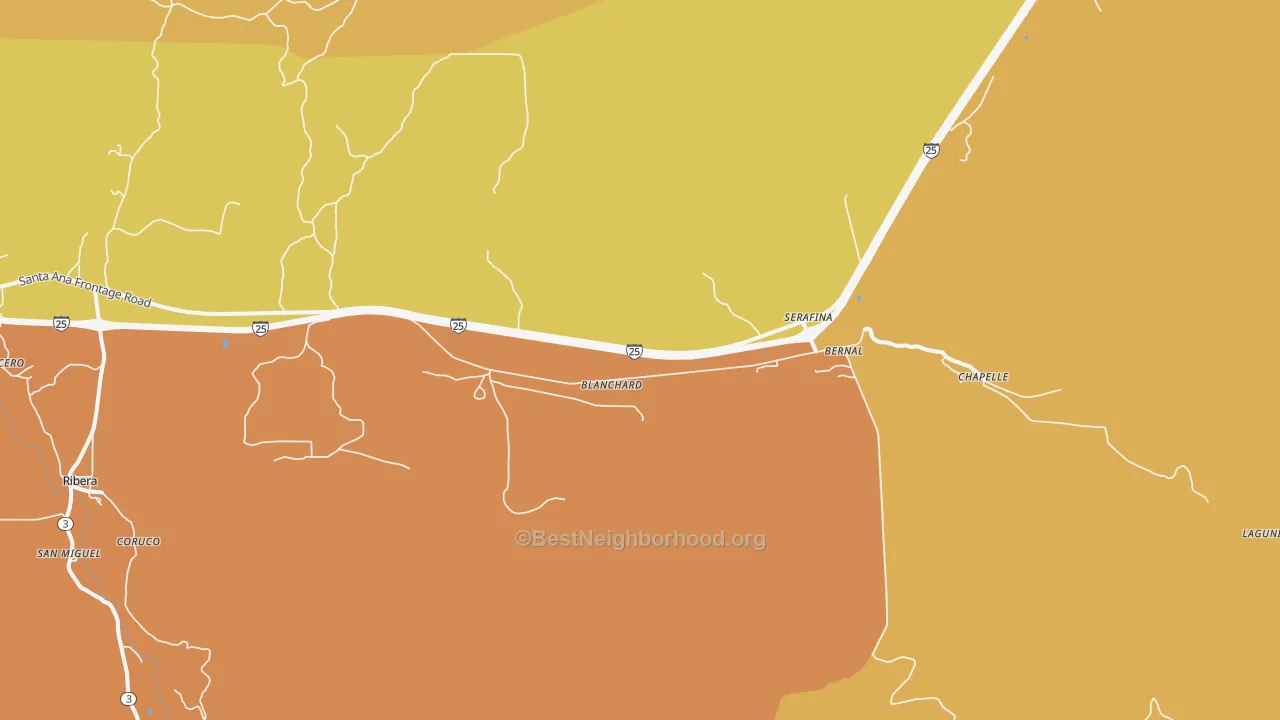 Map of the best neighborhoods in the Serafina area, with better matches in green and worse matches in red