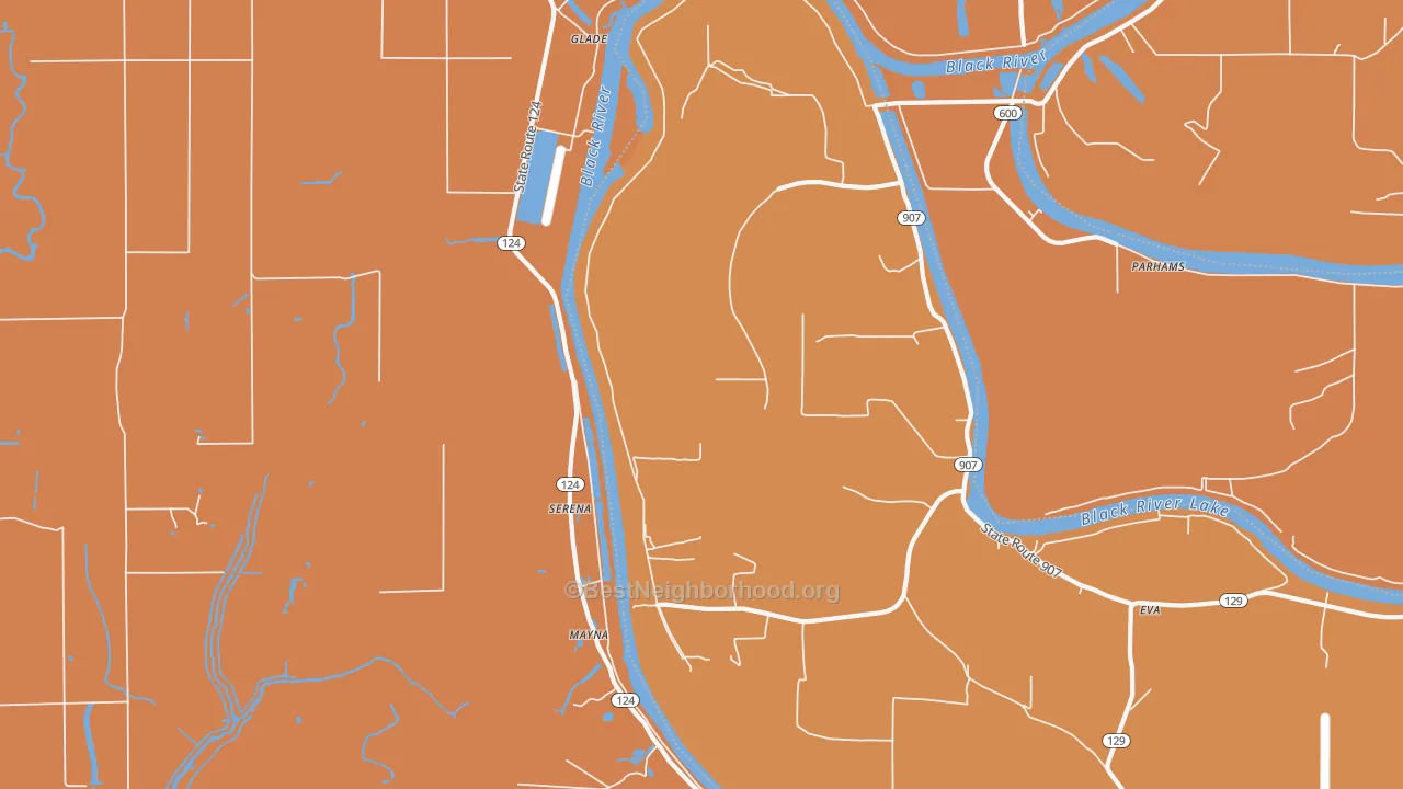 Map of the best neighborhoods in the Serena area, with better matches in green and worse matches in red