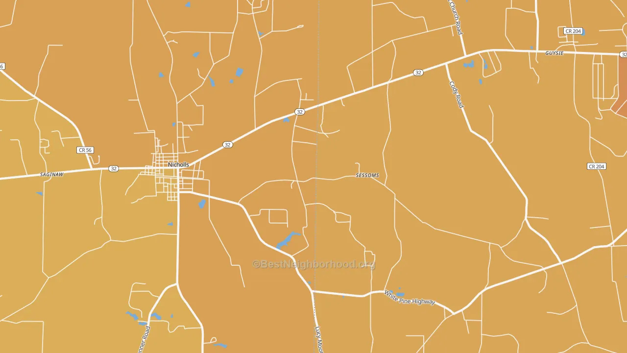 Map of the best neighborhoods in the Sessoms area, with better matches in green and worse matches in red