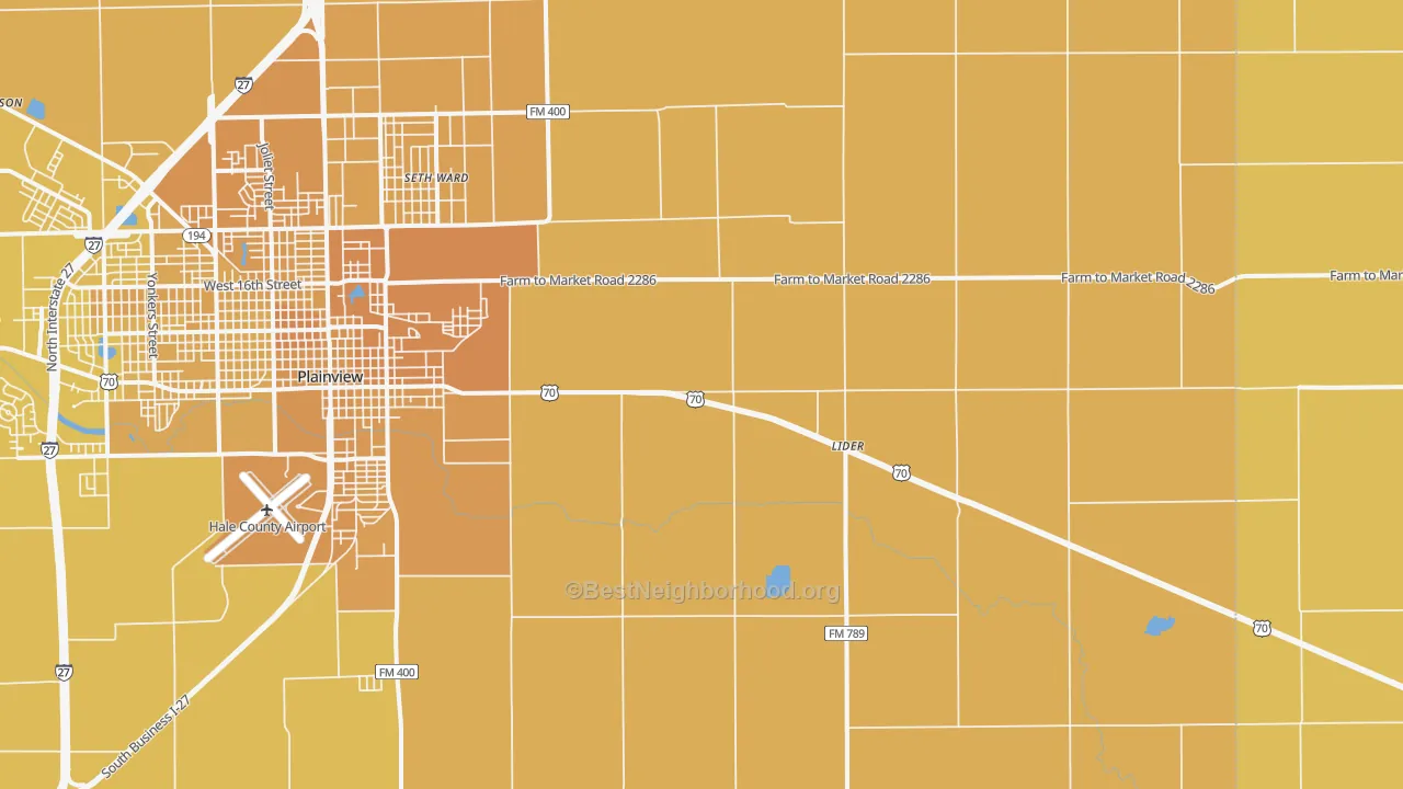 Map of the best neighborhoods in the Seth Ward area, with better matches in green and worse matches in red