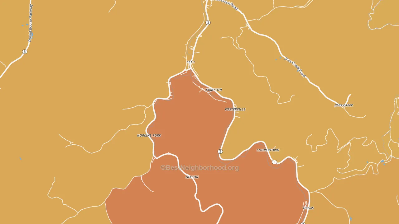 Map of the best neighborhoods in the Seth area, with better matches in green and worse matches in red