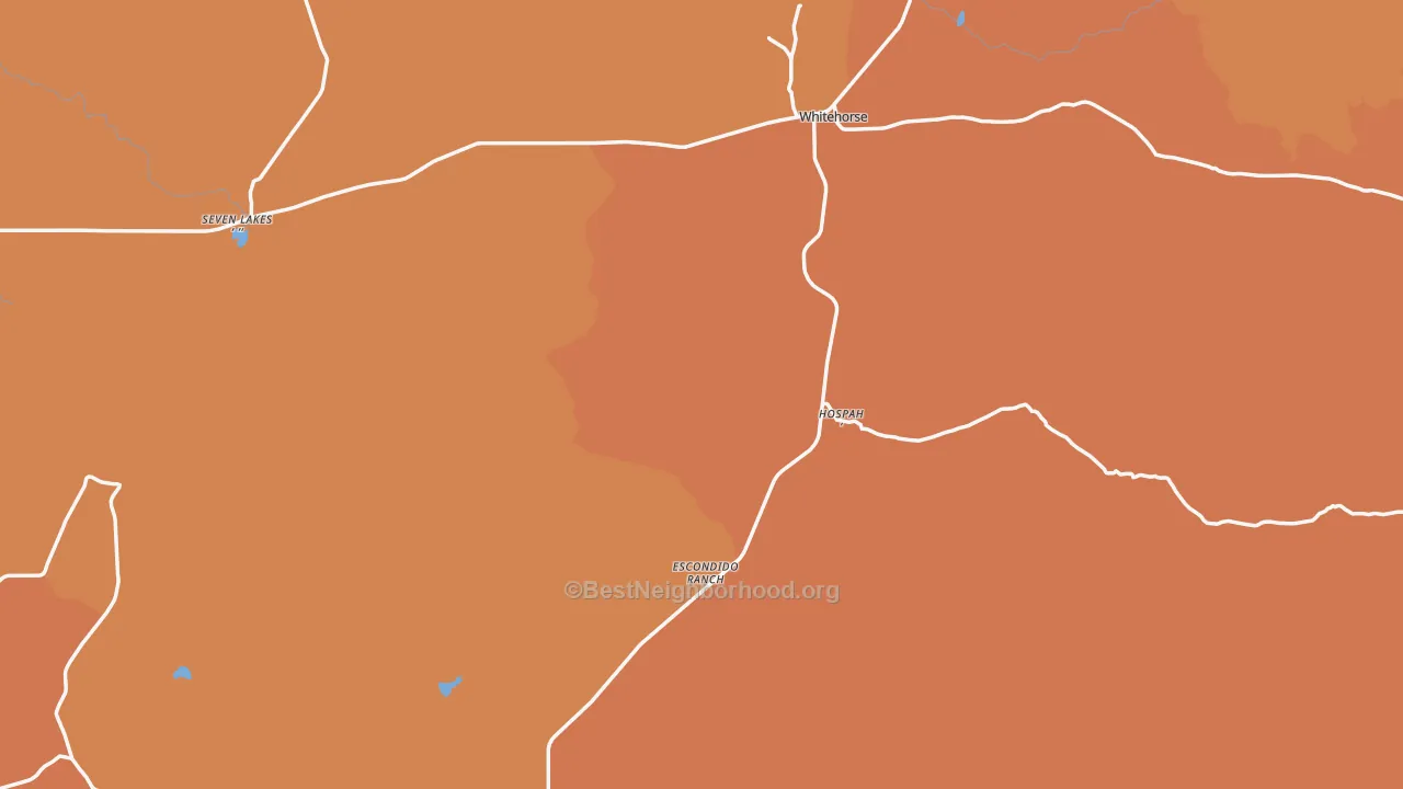 Map of the best neighborhoods in the Seven Lakes area, with better matches in green and worse matches in red