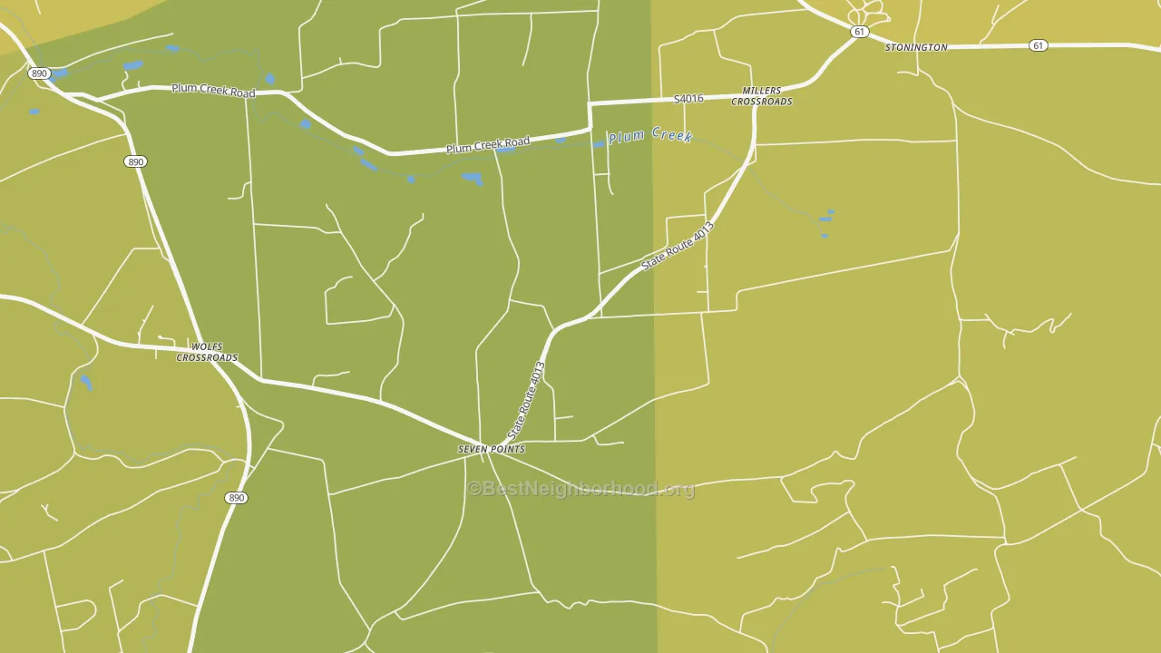 Map of the best neighborhoods in the Seven Points area, with better matches in green and worse matches in red
