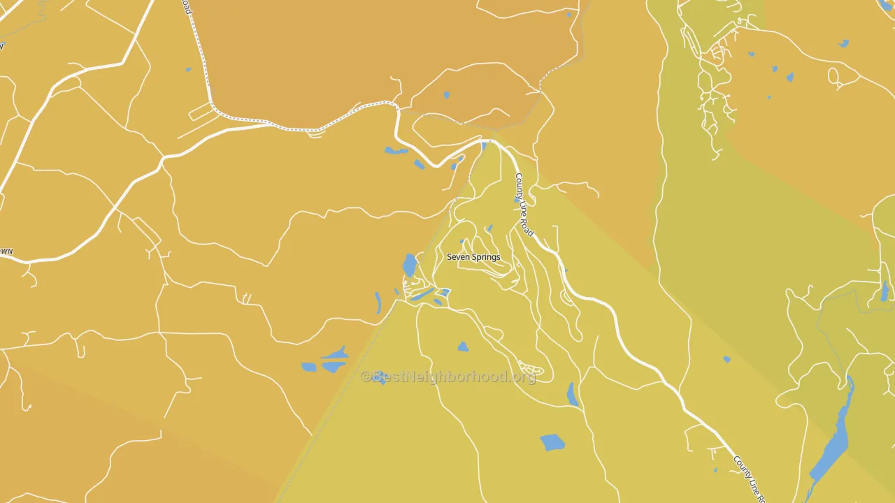 Map of the best neighborhoods in the Seven Springs area, with better matches in green and worse matches in red