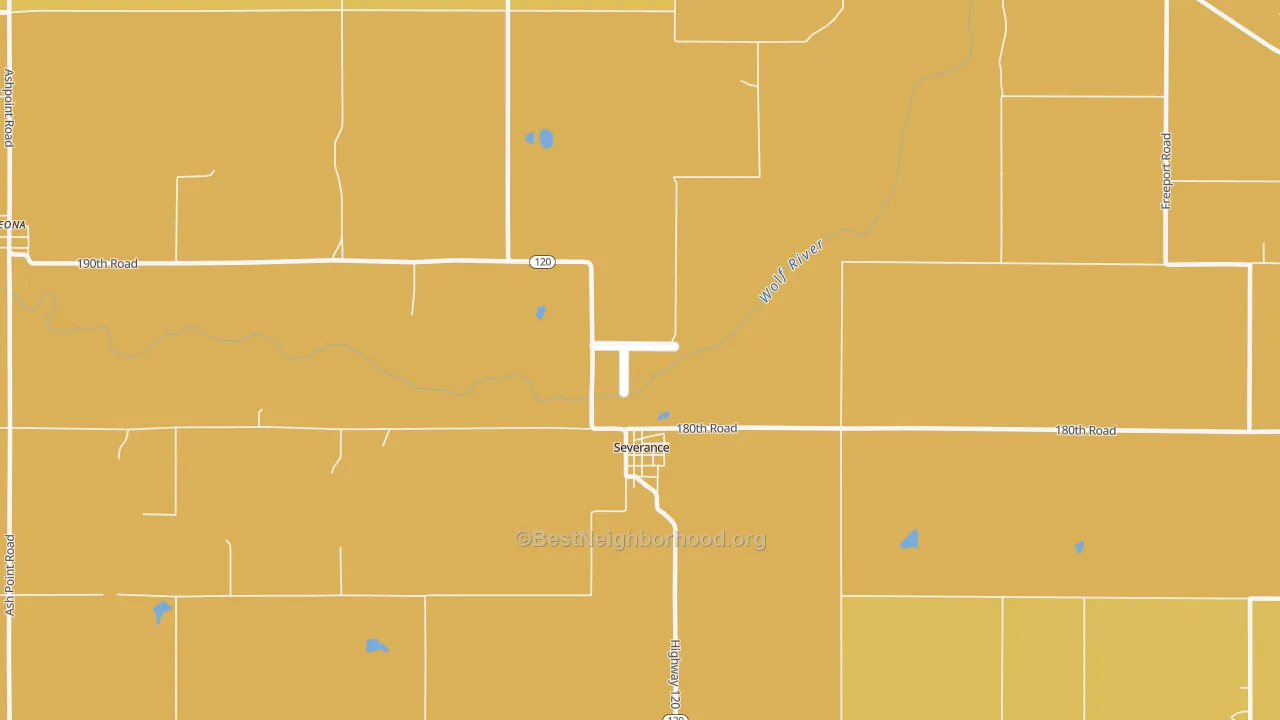 Map of the best neighborhoods in the Severance area, with better matches in green and worse matches in red