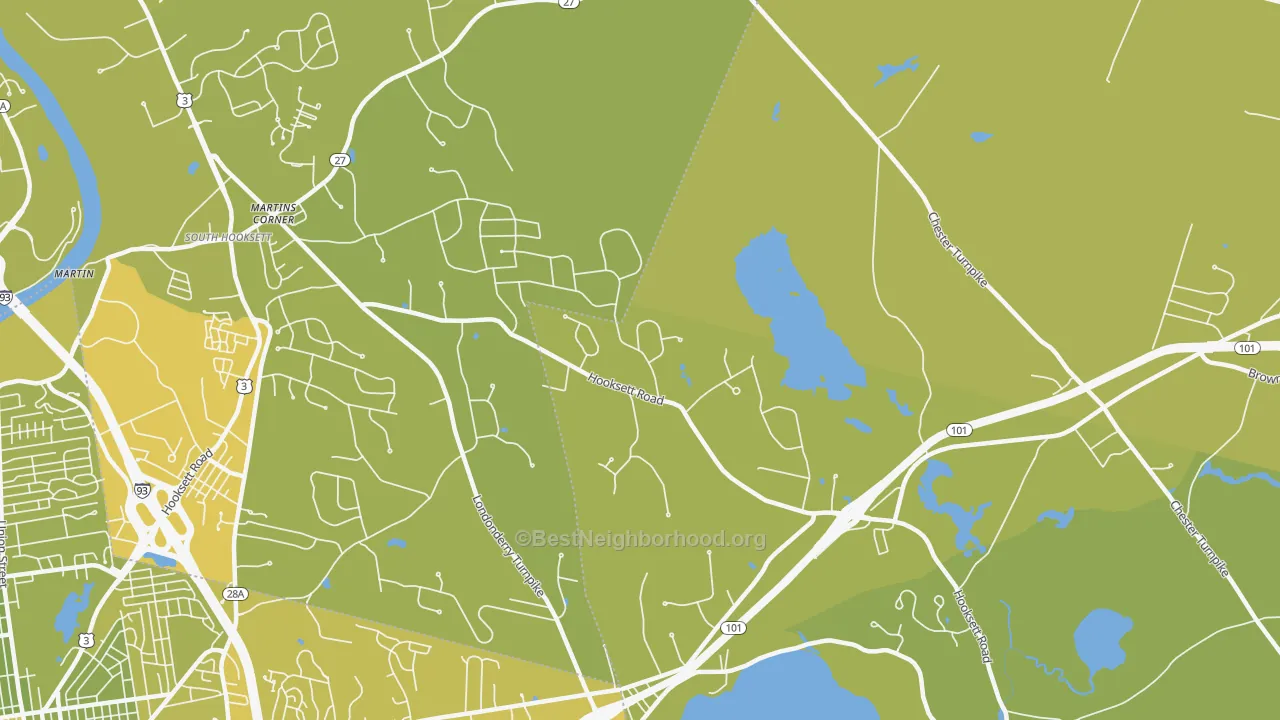 Map of the best neighborhoods in the Severance area, with better matches in green and worse matches in red
