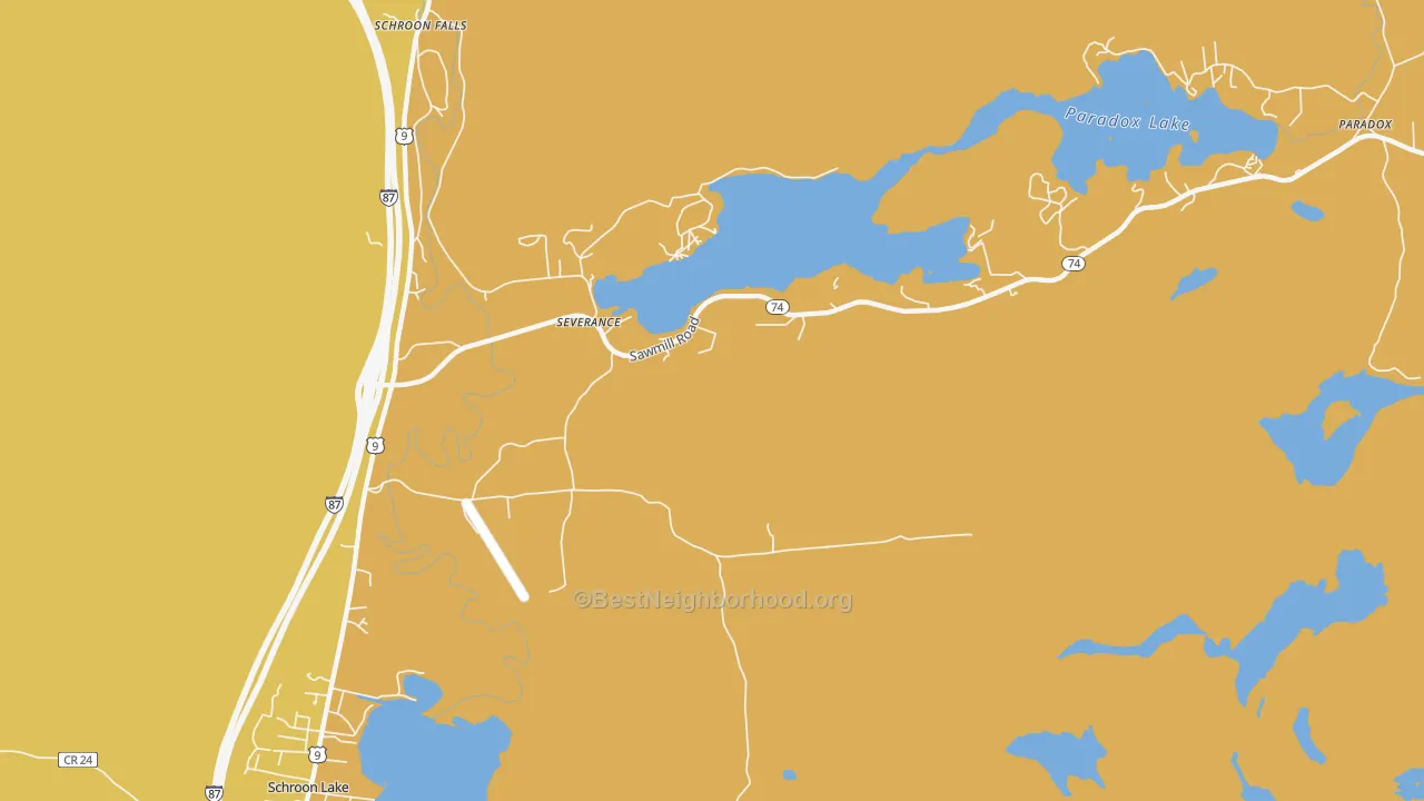 Map of the best neighborhoods in the Severance area, with better matches in green and worse matches in red