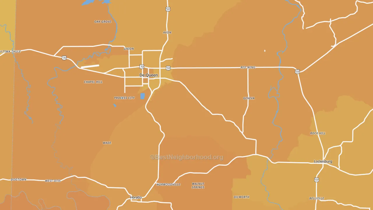 Map of the best neighborhoods in the Sevier County area, with better matches in green and worse matches in red
