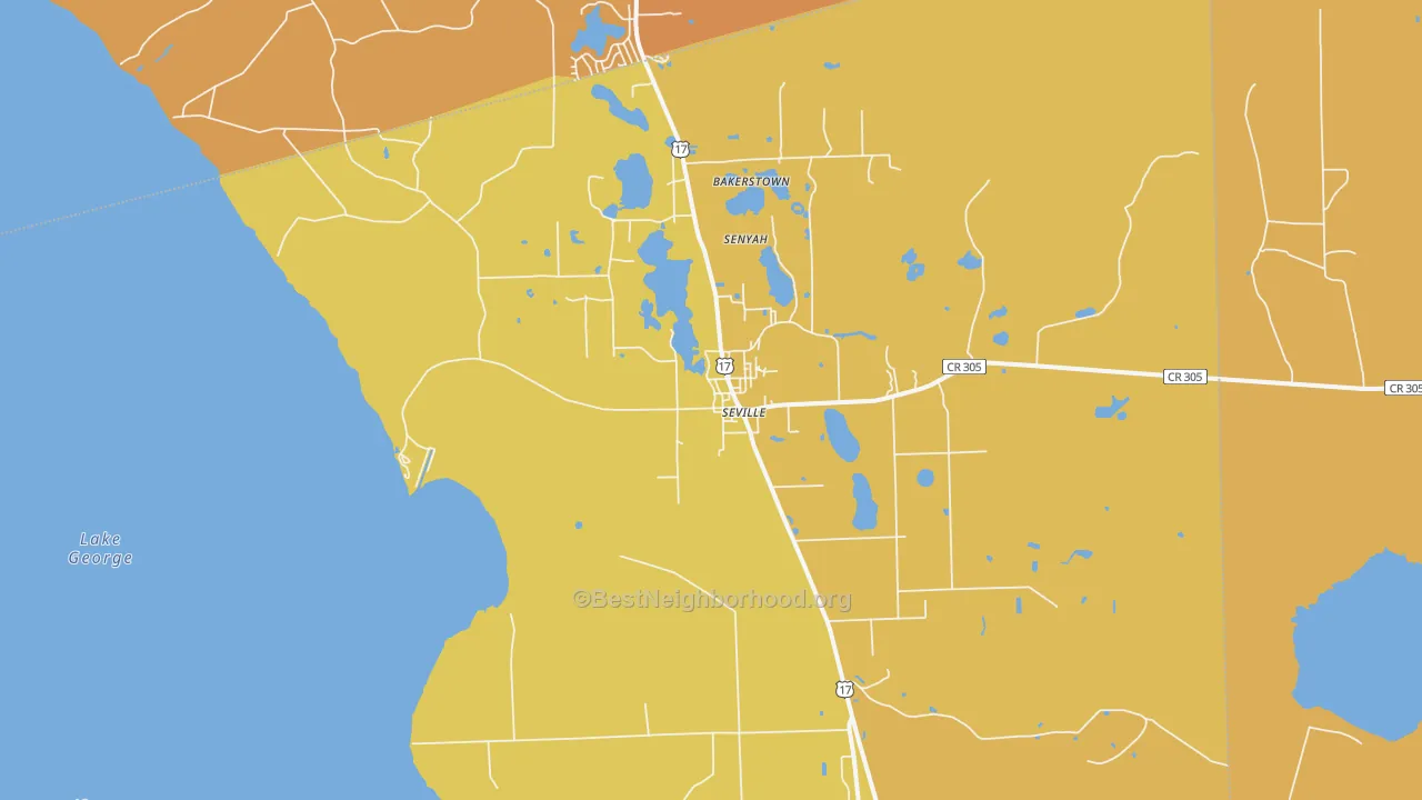 Map of the best neighborhoods in the Seville area, with better matches in green and worse matches in red