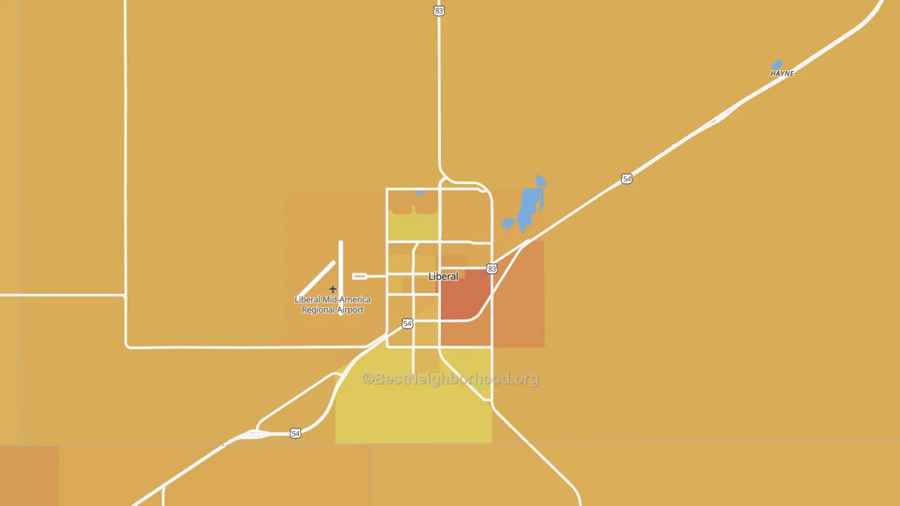 Map of the best neighborhoods in the Seward County area, with better matches in green and worse matches in red