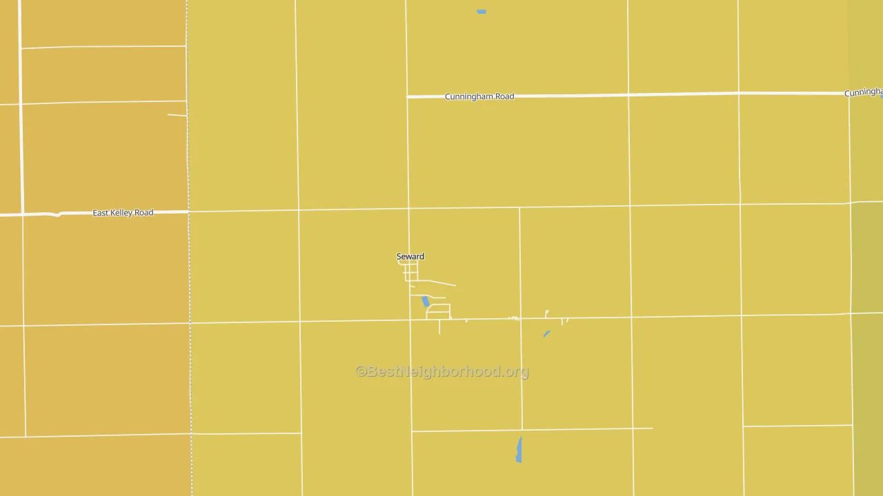 Map of the best neighborhoods in the Seward area, with better matches in green and worse matches in red