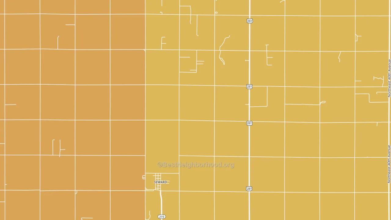 Map of the best neighborhoods in the Seward area, with better matches in green and worse matches in red