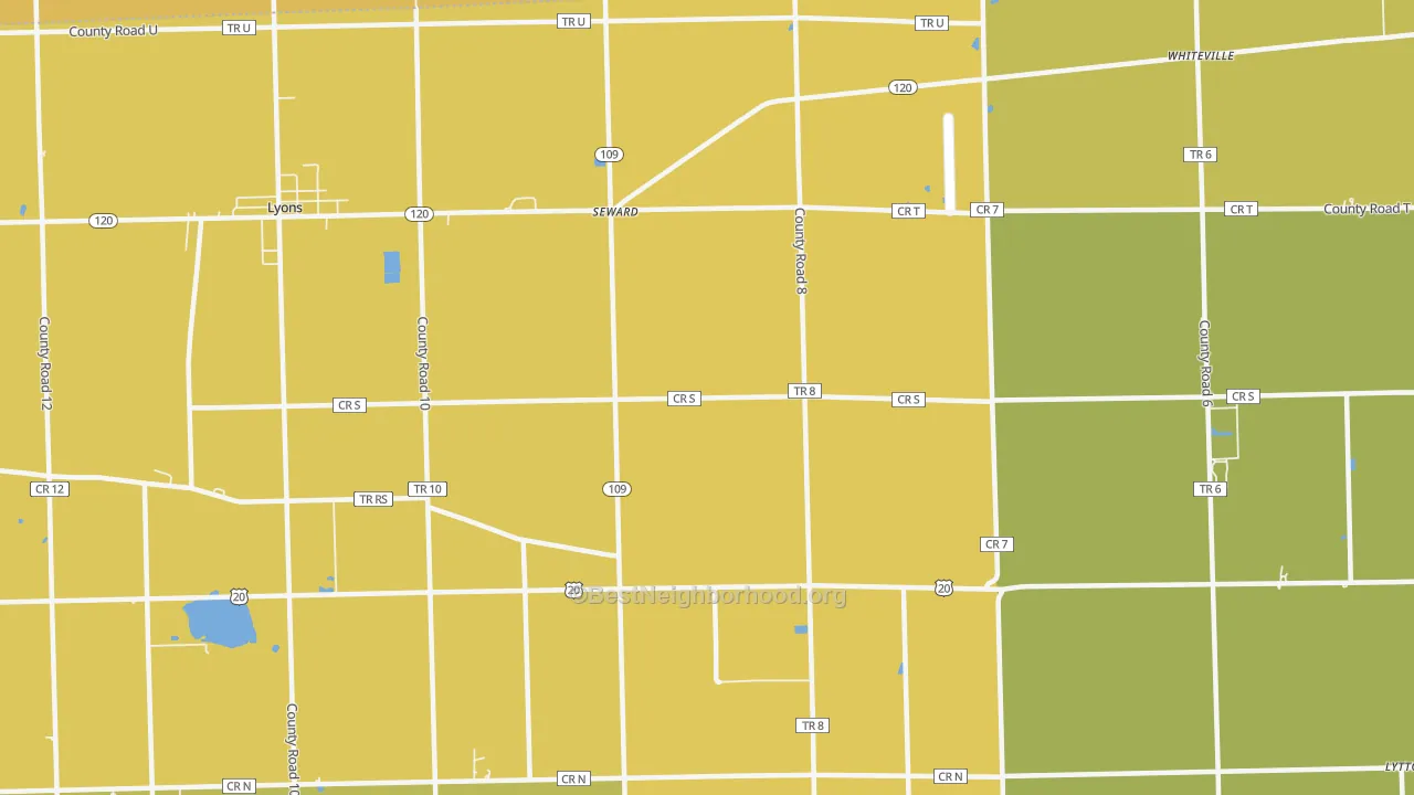 Map of the best neighborhoods in the Seward area, with better matches in green and worse matches in red