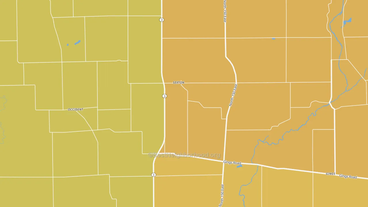 Map of the best neighborhoods in the Sexton area, with better matches in green and worse matches in red