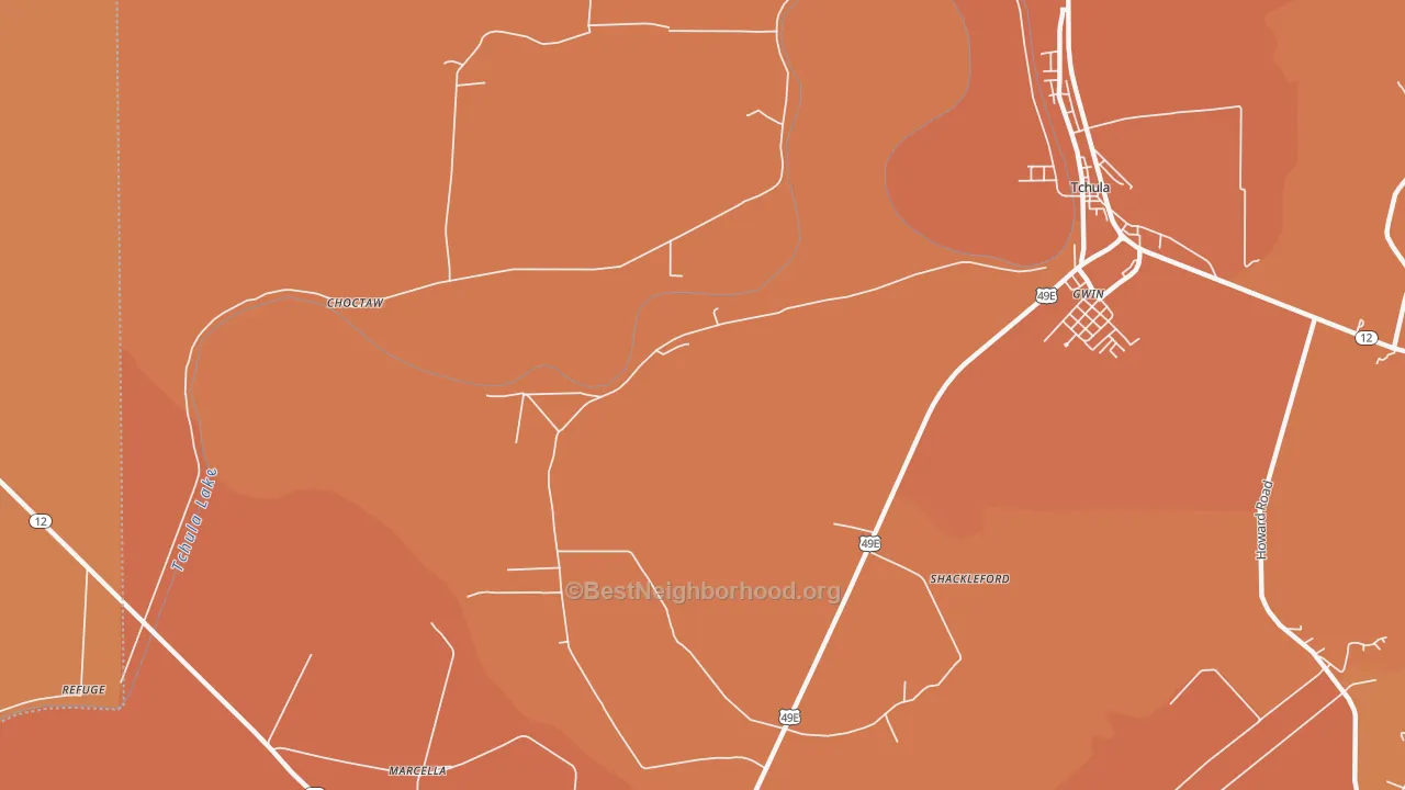 Map of the best neighborhoods in the Shackleford area, with better matches in green and worse matches in red