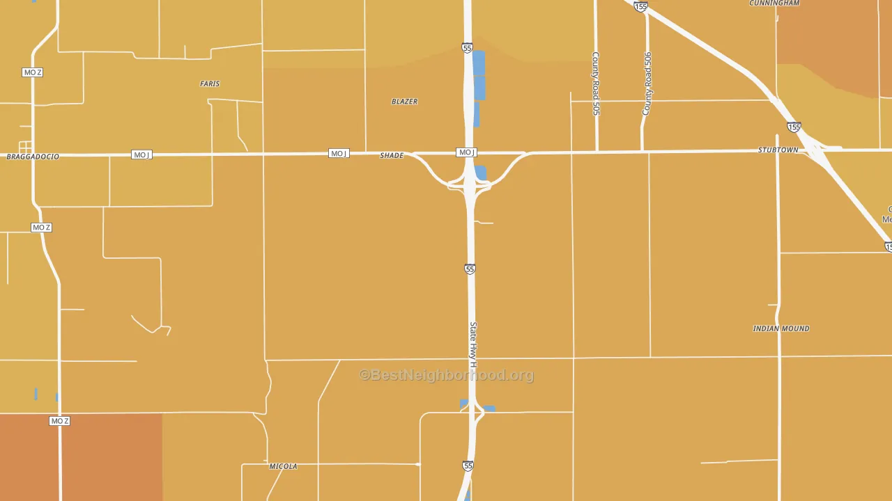 Map of the best neighborhoods in the Shade area, with better matches in green and worse matches in red