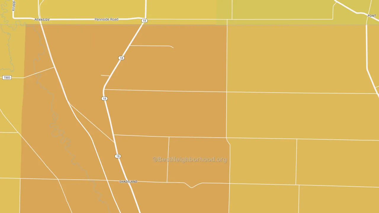 Map of the best neighborhoods in the Shadeland area, with better matches in green and worse matches in red