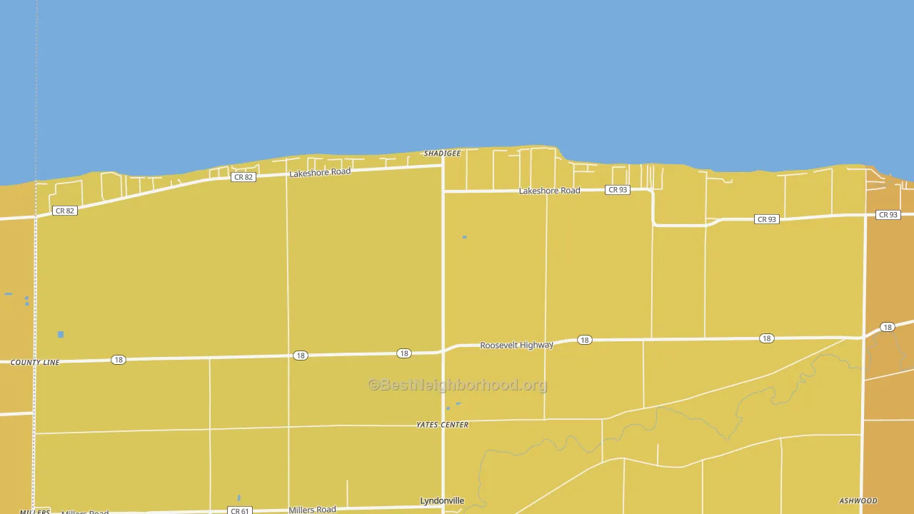 Map of the best neighborhoods in the Shadigee area, with better matches in green and worse matches in red