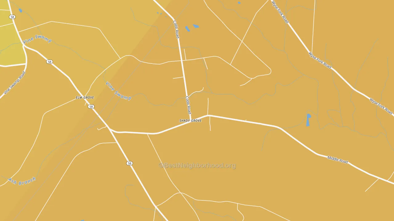 Map of the best neighborhoods in the Shady Grove area, with better matches in green and worse matches in red