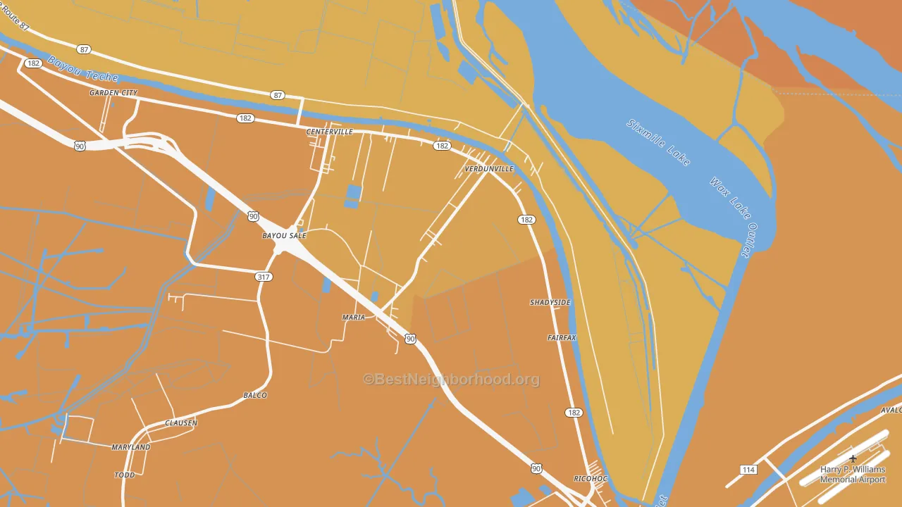 Map of the best neighborhoods in the Shadyside area, with better matches in green and worse matches in red
