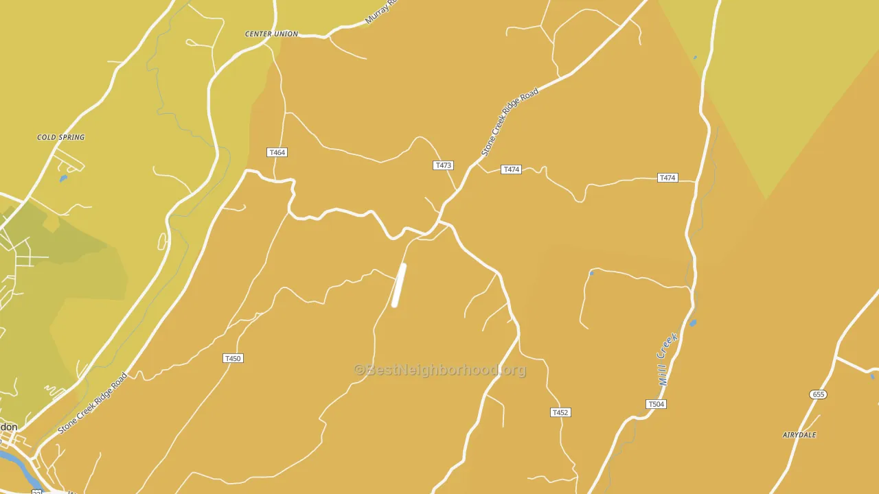 Map of the best neighborhoods in the Shaffersville area, with better matches in green and worse matches in red