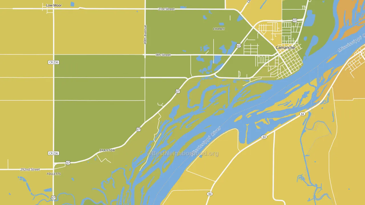 Map of the best neighborhoods in the Shaffton area, with better matches in green and worse matches in red