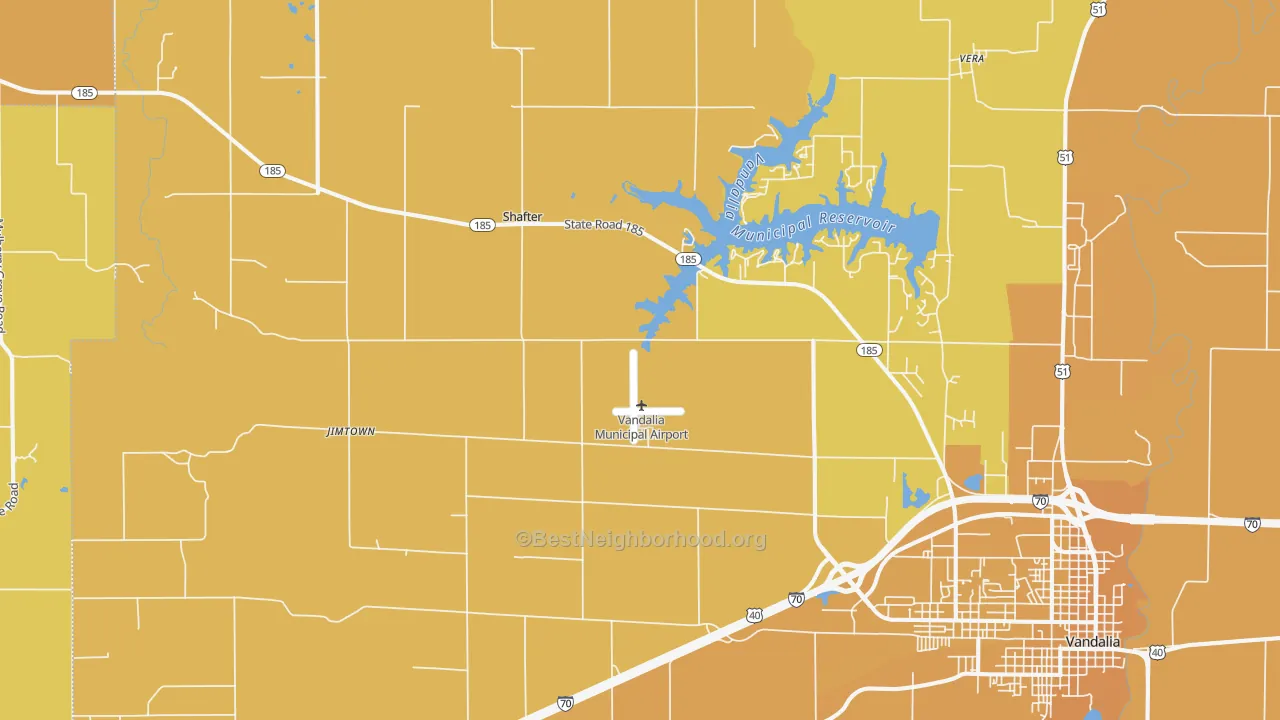 Map of the best neighborhoods in the Shafter area, with better matches in green and worse matches in red