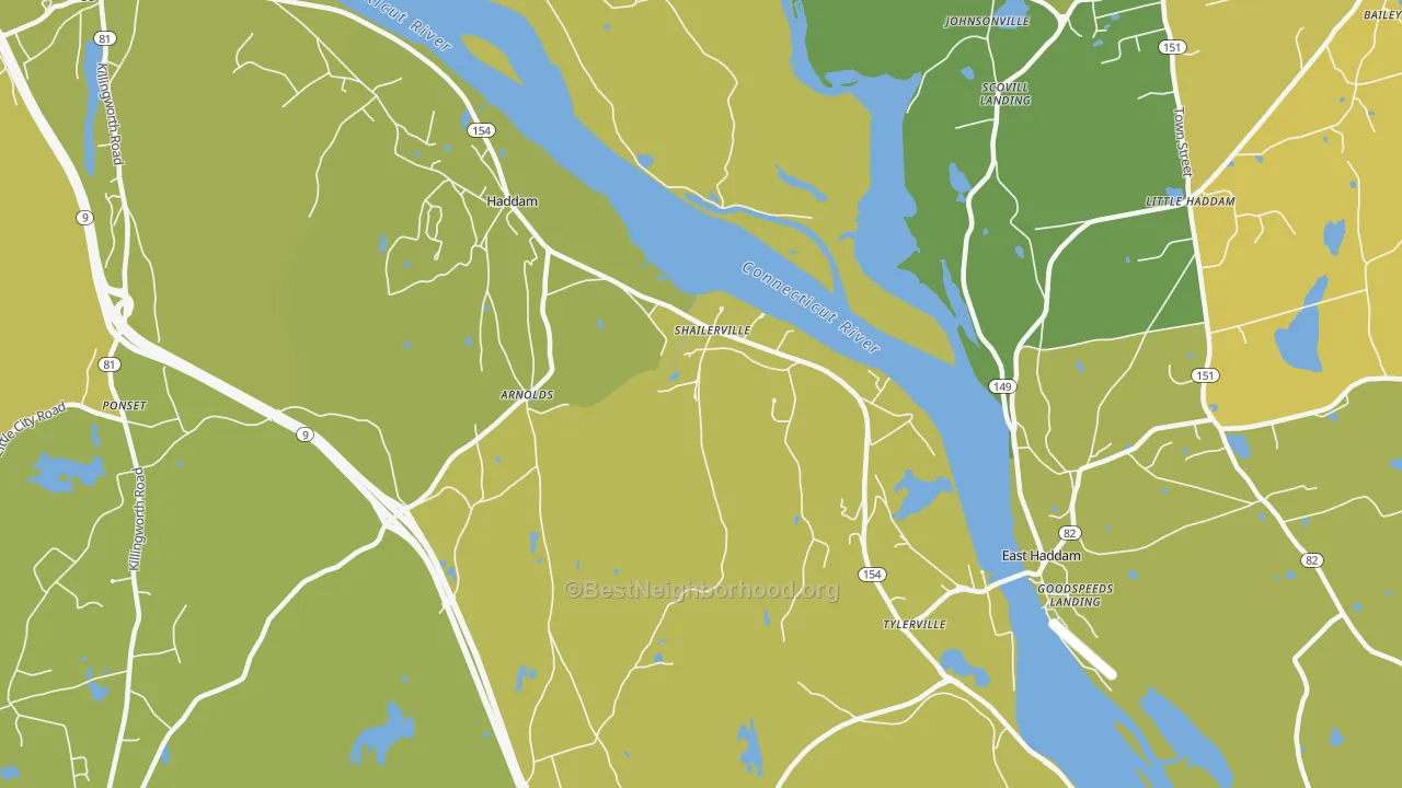 Map of the best neighborhoods in the Shailerville area, with better matches in green and worse matches in red