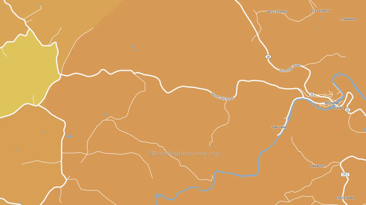 Map of the best neighborhoods in the Shallmar area, with better matches in green and worse matches in red
