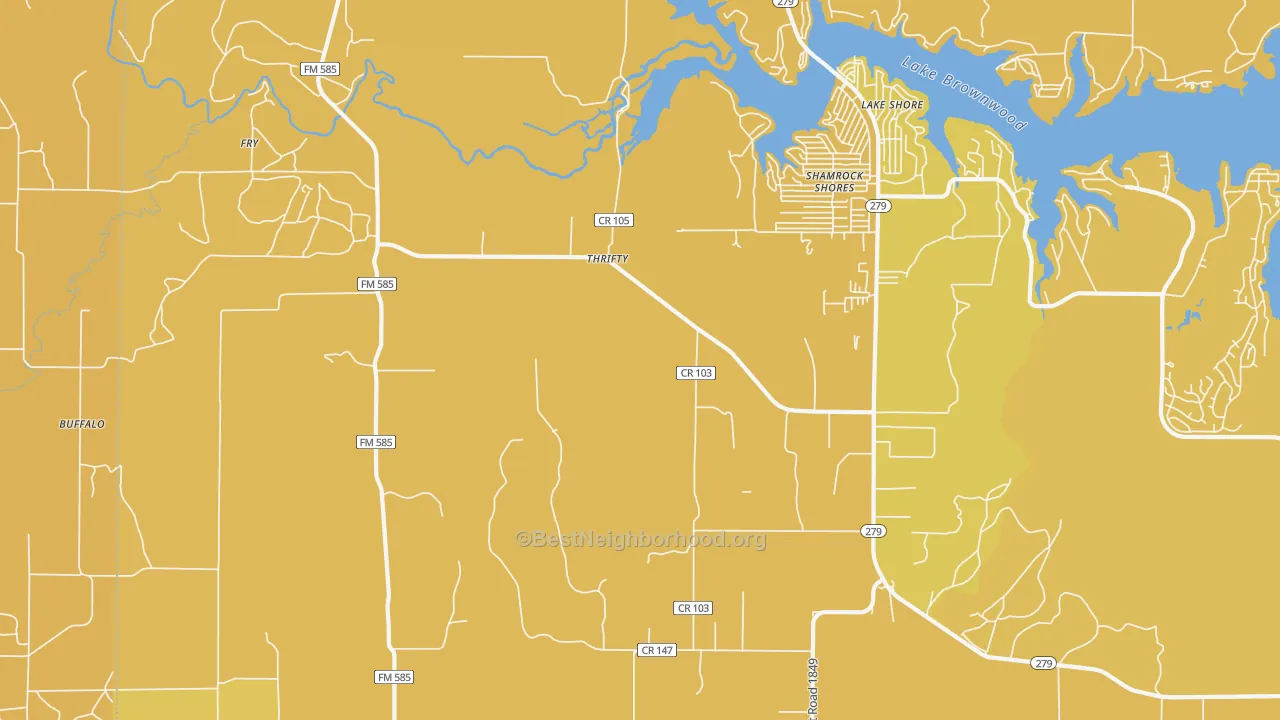 Map of the best neighborhoods in the Shamrock Shores area, with better matches in green and worse matches in red