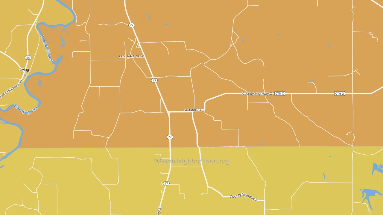 Map of the best neighborhoods in the Shamrock area, with better matches in green and worse matches in red