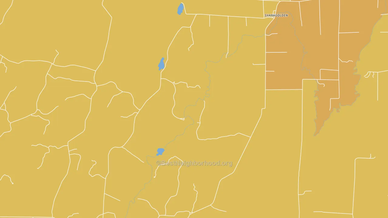 Map of the best neighborhoods in the Shanagolden area, with better matches in green and worse matches in red