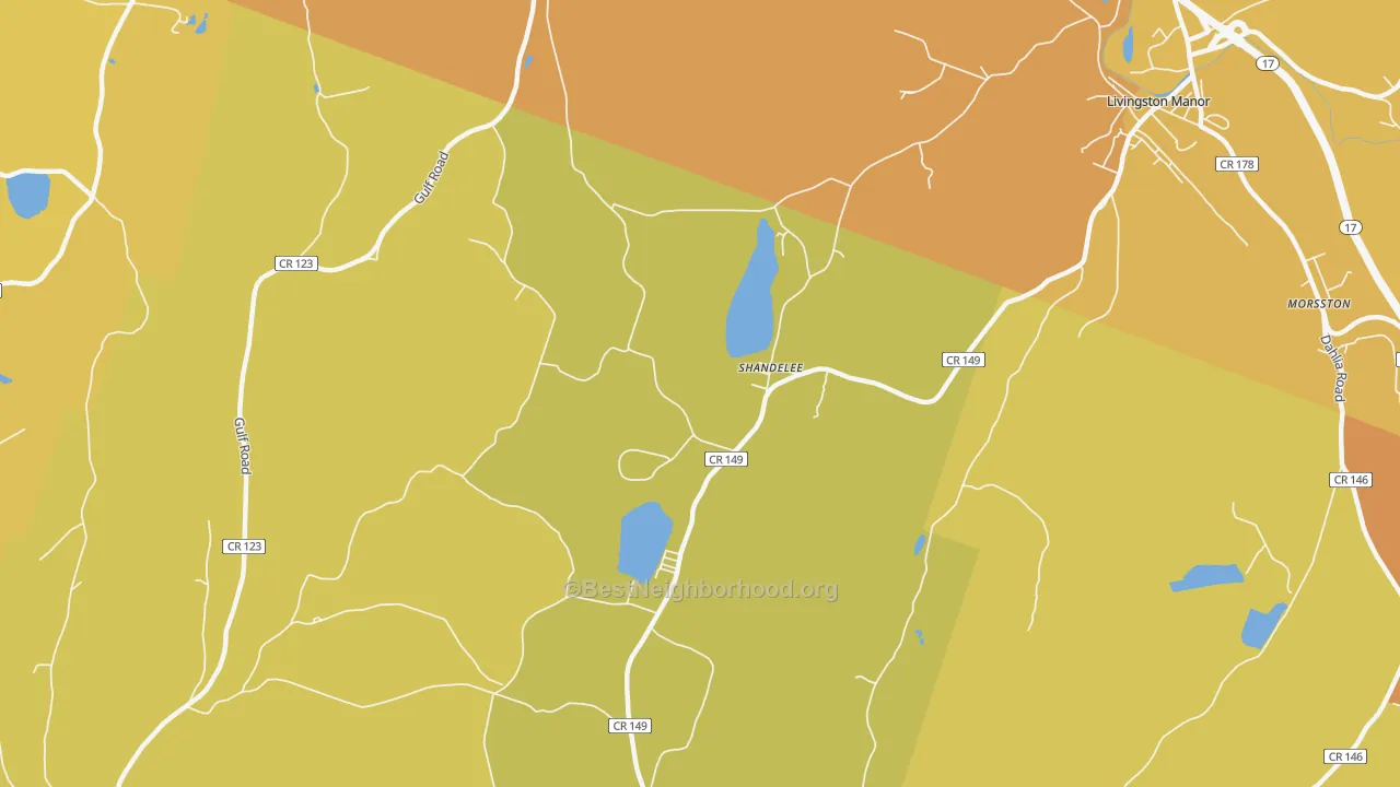 Map of the best neighborhoods in the Shandelee area, with better matches in green and worse matches in red