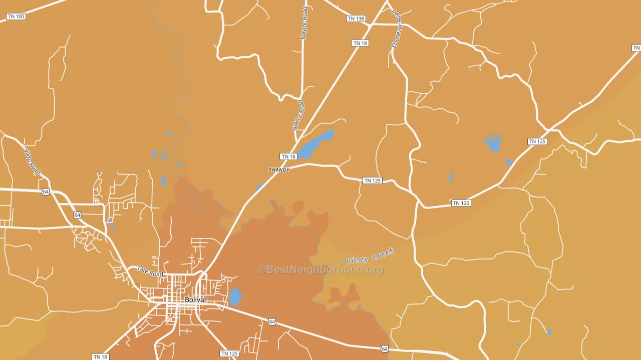 Map of the best neighborhoods in the Shandy area, with better matches in green and worse matches in red