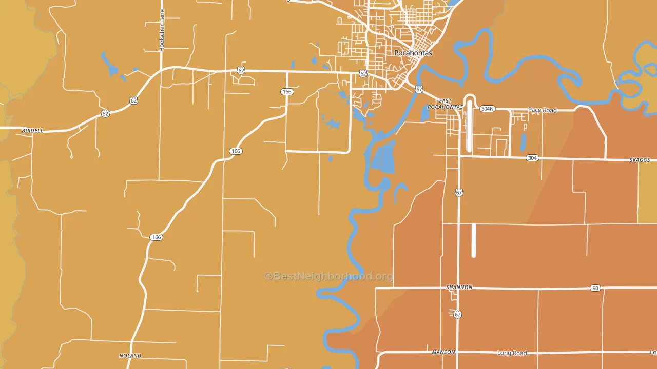 Map of the best neighborhoods in the Shannon area, with better matches in green and worse matches in red