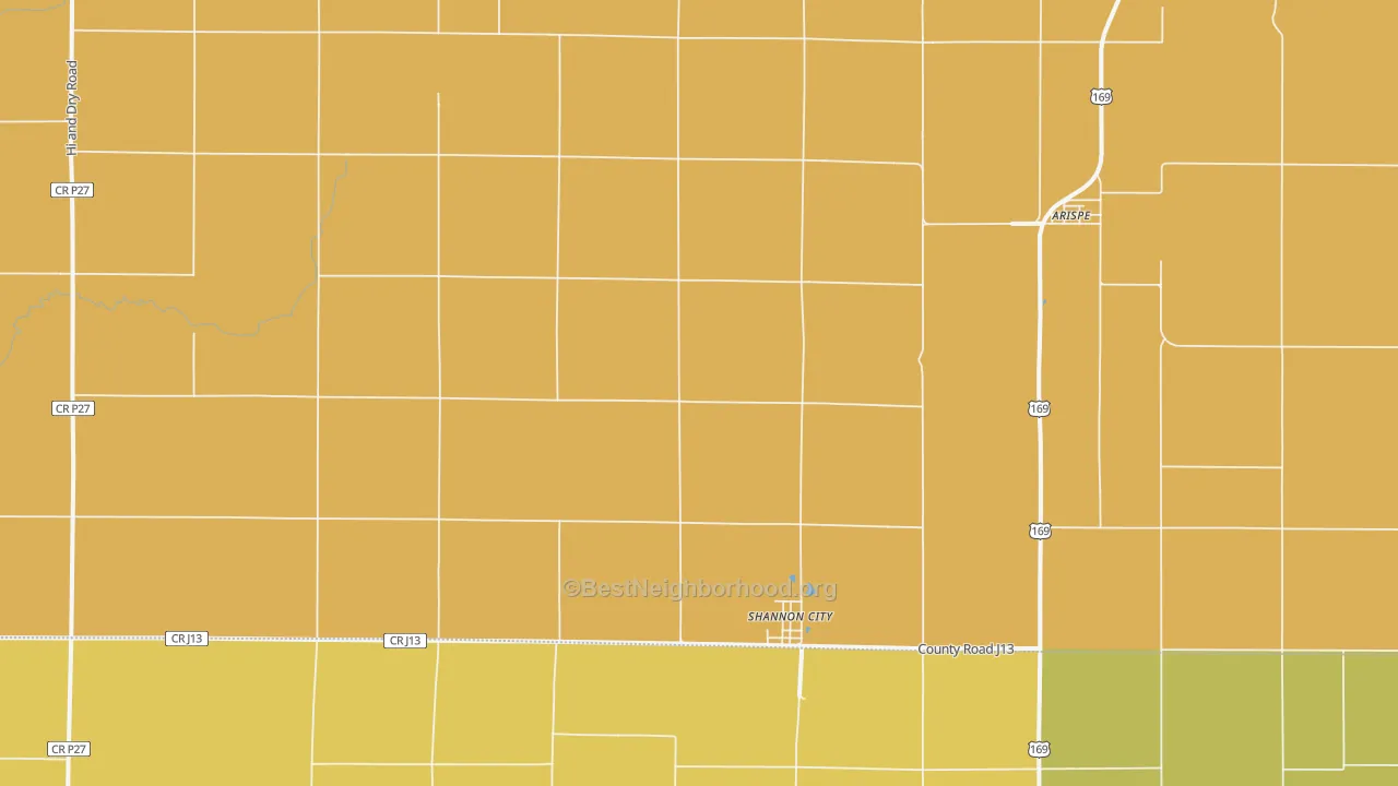 Map of the best neighborhoods in the Shannon City area, with better matches in green and worse matches in red