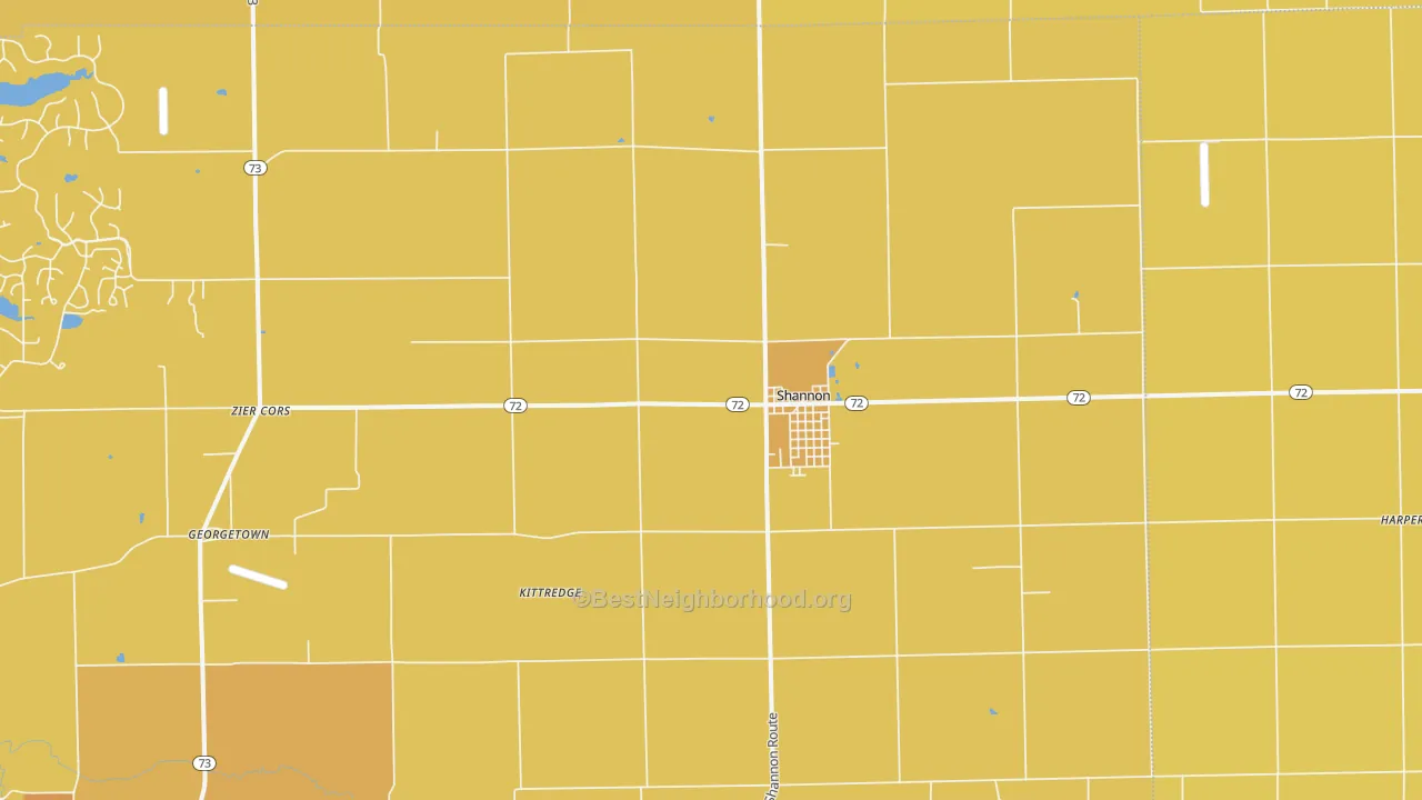 Map of the best neighborhoods in the Shannon area, with better matches in green and worse matches in red